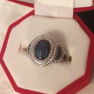 Blue ring with diamonds. Sterling